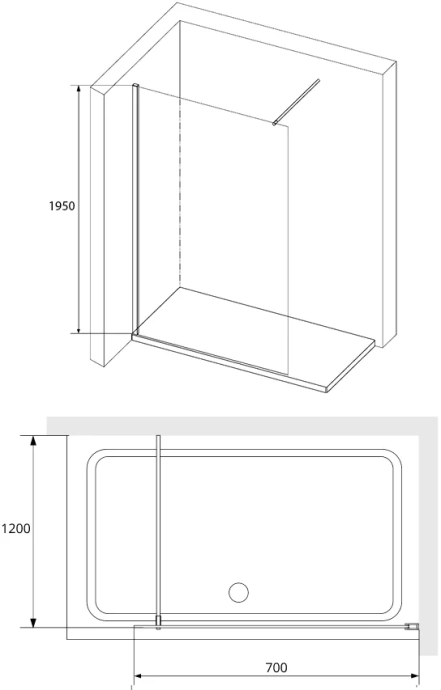 Душевая перегородка RGW Walk In WA-010 70х195 профиль хром стекло прозрачное 351001007-11 - 2