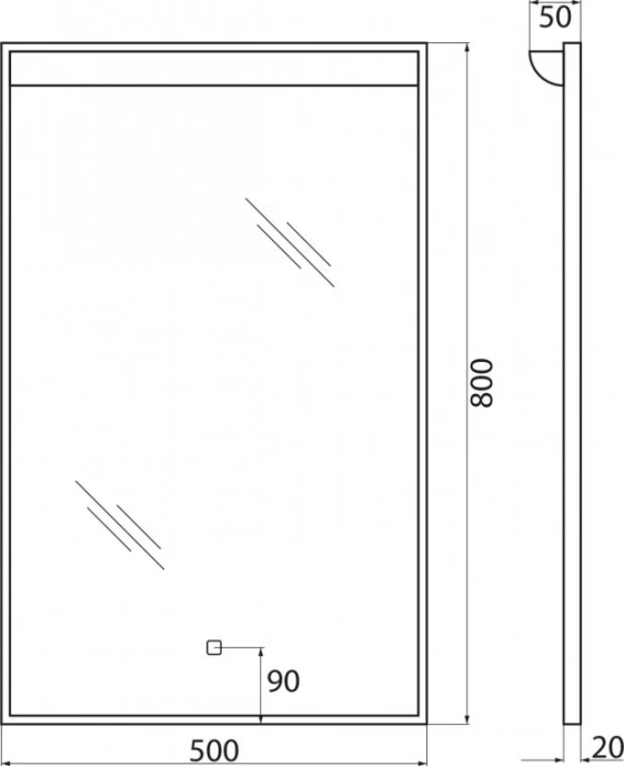 Зеркало BelBagno 50х80 с внешним светильником  SPC-UNO-500-800-TCH - 2