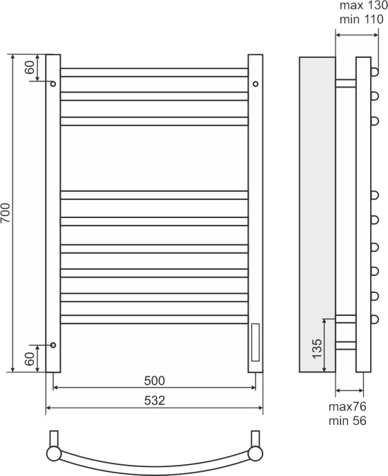 Электрический полотенцесушитель Terminus Классик П9 500x700 Хром 4670078527356 - 2