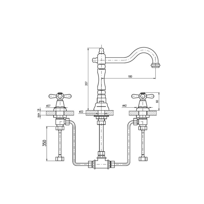 MK532.5SM MORAVA RETRO - смеситель для умывальника на 3 отверстия, CLICK-CLACK, ЦВЕТ БРОНЗА - 1