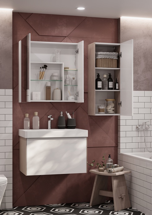 Комплект мебели Aquaton Асти 70 белый-светлое дерево - 2