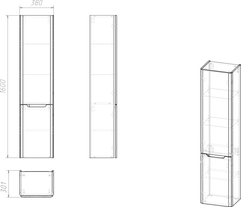 Шкаф-пенал STWORKI Монтре 160 белый Мон.04.160/P/W - 4