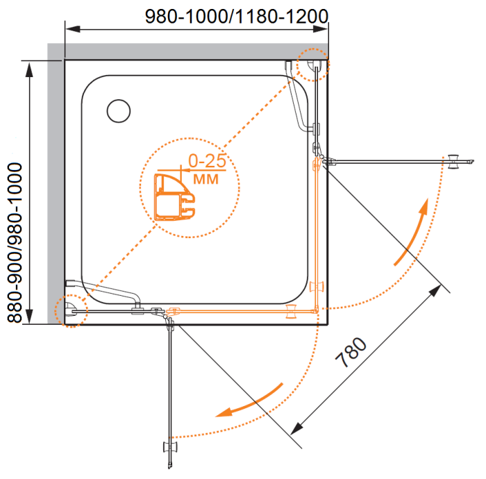 Душевой уголок Cezares Verona 100х90 хром стекло прозрачное VERONA-W-AH-2-100/90-C-Cr - 1