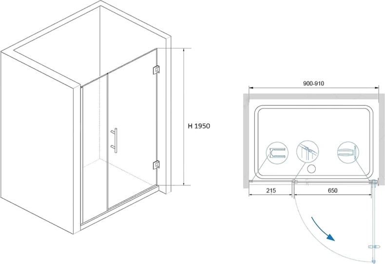 Душевая дверь RGW Hotel HO-012B 90х195 профиль черный стекло прозрачное 350601209-14 - 2