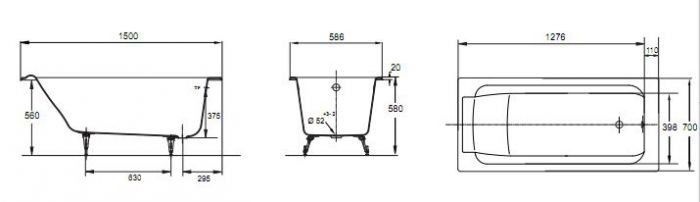 Чугунная ванна Jacob Delafon Parallel 150x70 см  E2946-00 - 4