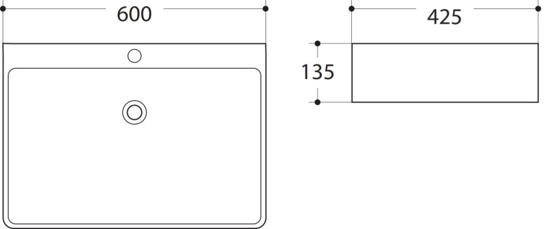 Раковина керамическая накладная AM-78188, цвет белый, 600х425х135 - 1