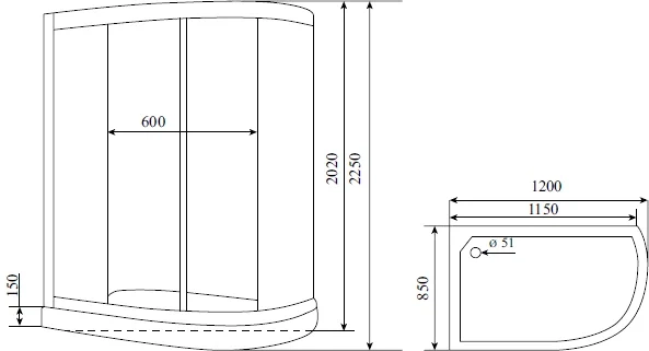 Душевая кабина Timo Standart 120х85 правая хром стекло матовое T-5502 R - 1