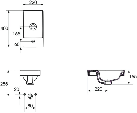 Рукомойник Cersanit Moduo UM-MOD40/1 40 S-UM-MOD40/1 - 2