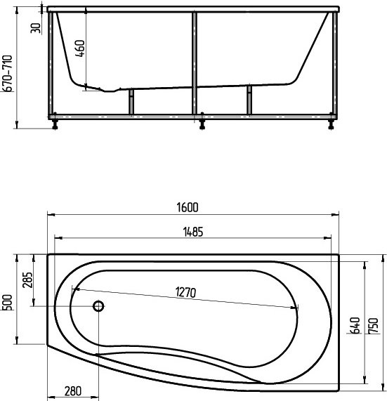Акриловая ванна Акватек Пандора R, с фронтальным экраном PAN160-0000039 - 4