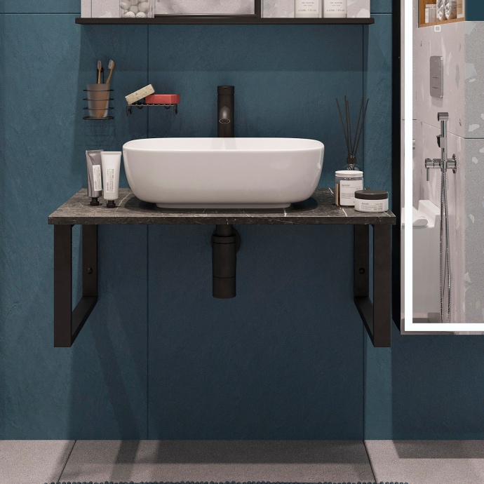 Столешница с раковиной DIWO Элиста 80 чёрный мрамор, с раковиной Moduo 50 Square 555123 - 0