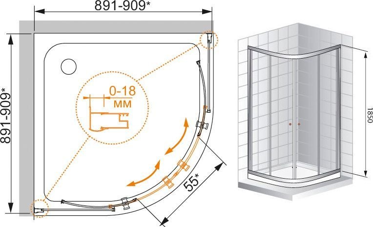 Душевой уголок Cezares Pratico R2 90 C Cr PRATICO-R-2-90-C-Cr - 6