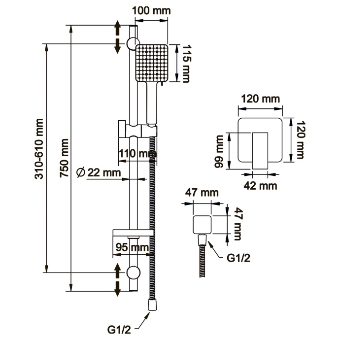 Swedbe Platta Душевой комплект со встроенным смесителем с монтажным боксом, цвет: черный 5553B - 2
