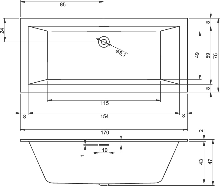 Акриловая ванна Riho Rething Cubic 170х75 B105001005 - 2
