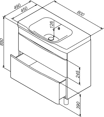 Тумба с раковиной Am.Pm Like 80 напольная, белый глянец - 10