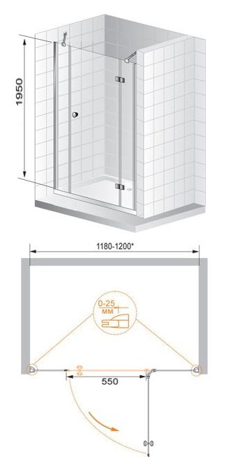 Душевая дверь Cezares VERONA 165 см  VERONA-W-B-13-80+60/30-C-Cr - 8