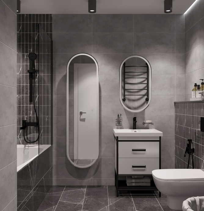 Шкаф-пенал STWORKI Мальмё МВК075 45, с подсветкой, белый - 4