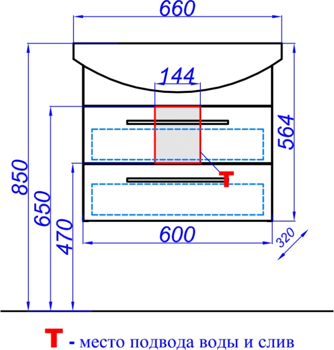 Тумба с раковиной Aqwella Allegro 65 с 2 ящиками - 5