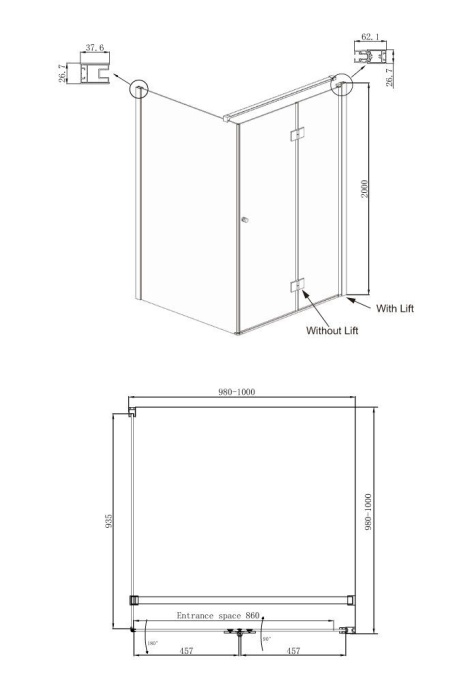 Душевой уголок Ambassador Diamond 12011106R 100х100 см - 9