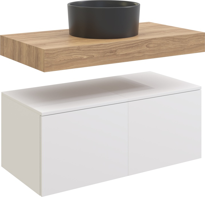 Столешница STWORKI Ольборг 100 дуб французский, без отверстий,  2 тумбы 50, с раковиной BOCCHI Vessel черной 487243 - 4