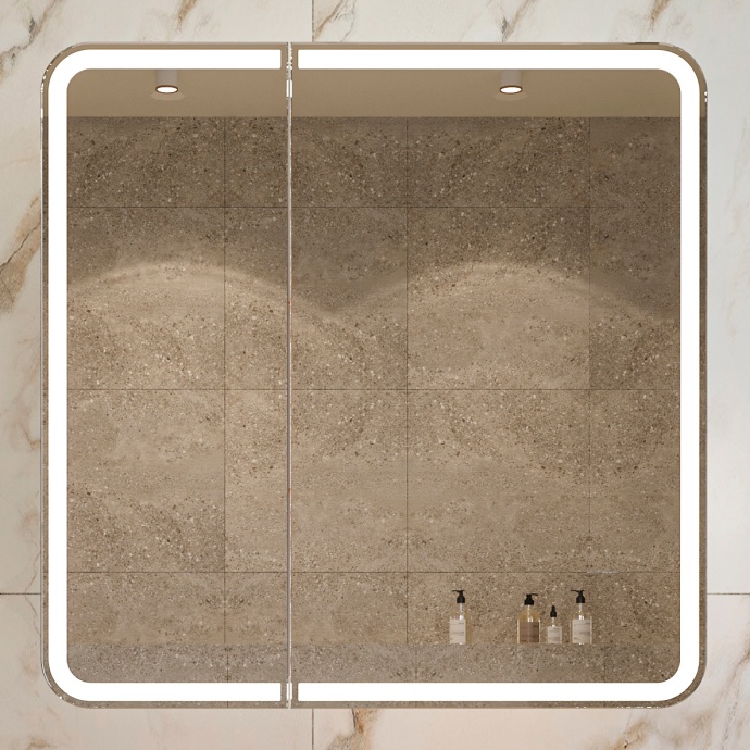 Зеркало-шкаф STWORKI Ольборг МВК079 80, с подсветкой, навесной, белый, прямоугольный, в стиле лофт, с розеткой - 0