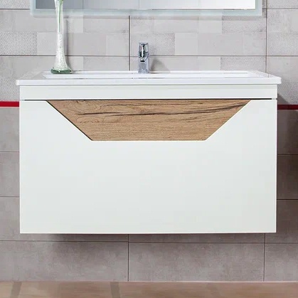 Тумба для комплекта Бриклаер Брайтон 100 подвесная, белая матовая, дуб кера 4627125415760 - 0