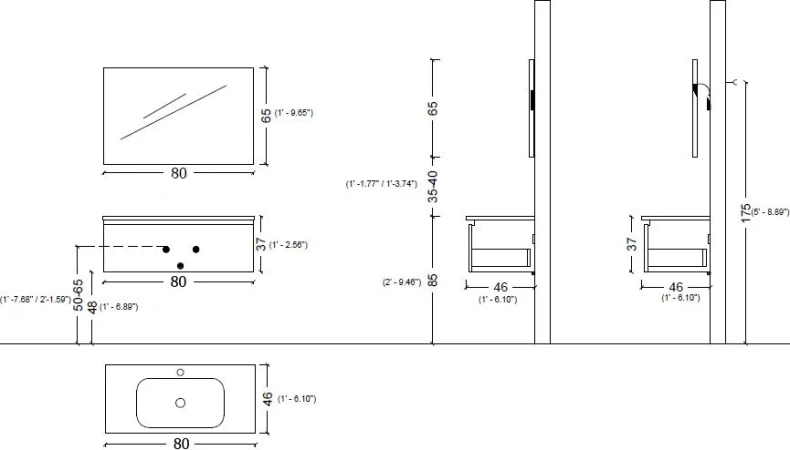 Тумба под раковину Armadi Art Vallessi Avangarde Linea 80 черный - хром 842-080-BCR - 2