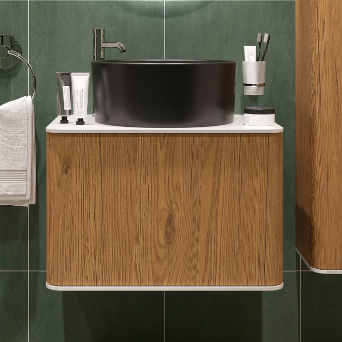 Тумба с раковиной STWORKI Ноттвиль 60 дуб верона, с отверстием под смеситель, BOCCHI Vessel черная 548163 - 0