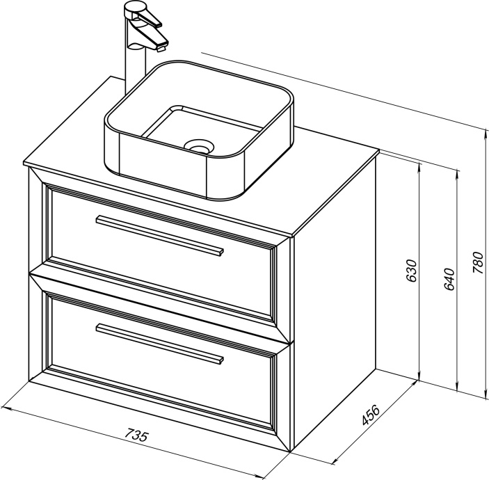 Тумба с раковиной STWORKI Эстерсунд 75 белая матовая, простоун беж с отверстием под смеситель в столешнице 460028 - 8