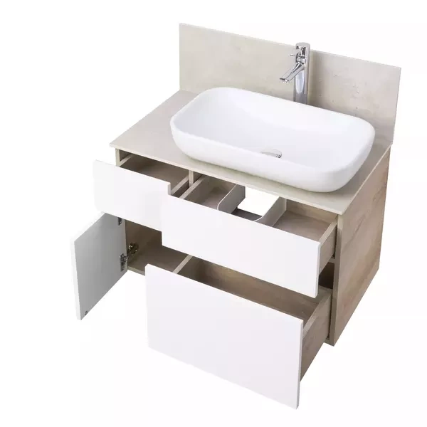 Тумба с раковиной Лола 60 и столешницей Aquaton Мишель 80 белый-светлое дерево 1A2772K1MIX40 - 1