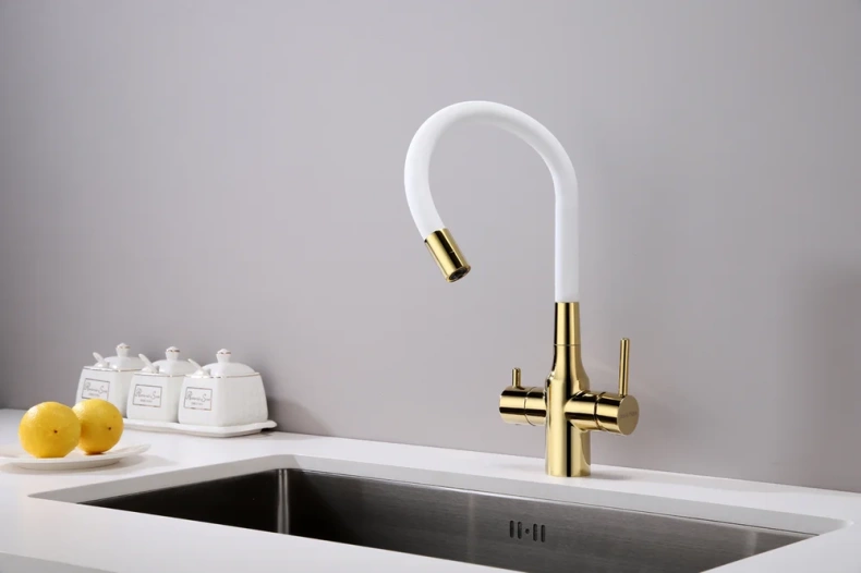 Смеситель для кухни Paulmark Salix с гибким изливом золото - белый матовый Sa213419-Gw - 6