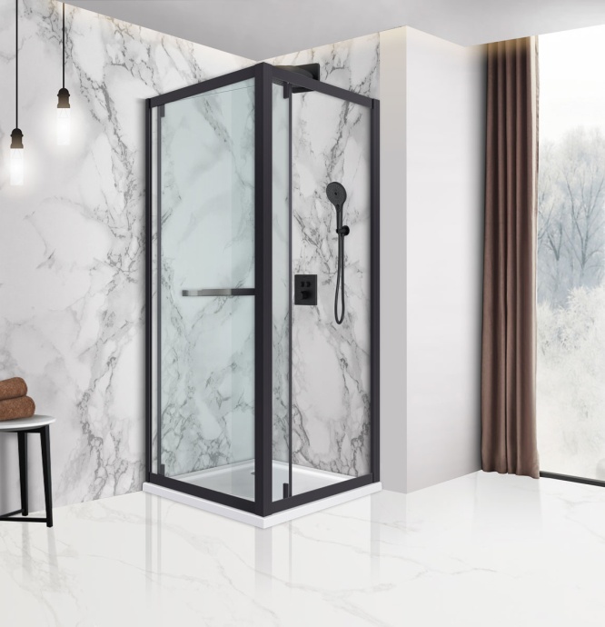 Душевой уголок Vincea Stile 90х90 левый черный стекло прозрачное VSS-2ST9090CLB-L - 0