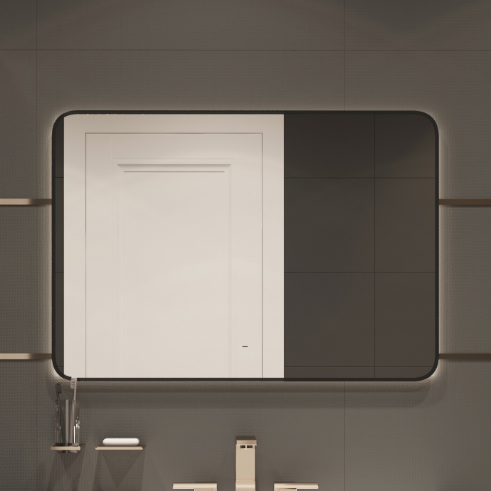 Зеркало DIWO Кострома 100 черное, с подсветкой светодиодной, инфракрасный выключатель, прямоугольное ЗЛП1752 - 0