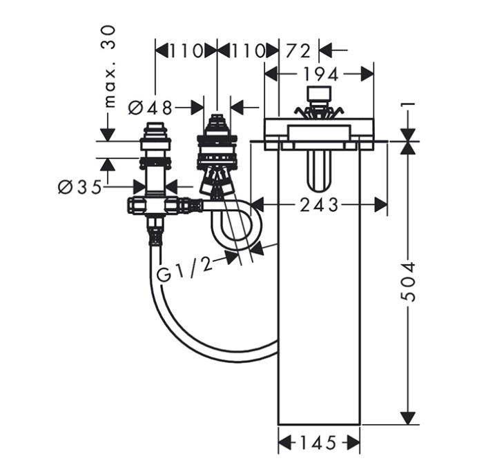 AXOR EDGE Скрытая часть однорычажного смесителя на 3 отверстия на край ванны 15487180 - 1