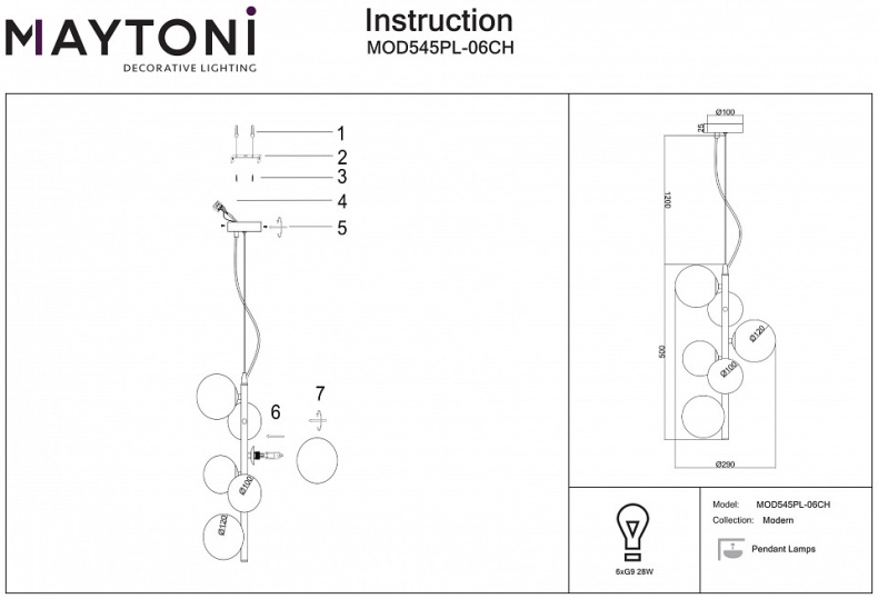 Подвесная люстра Maytoni Dallas MOD545PL-06CH - 1