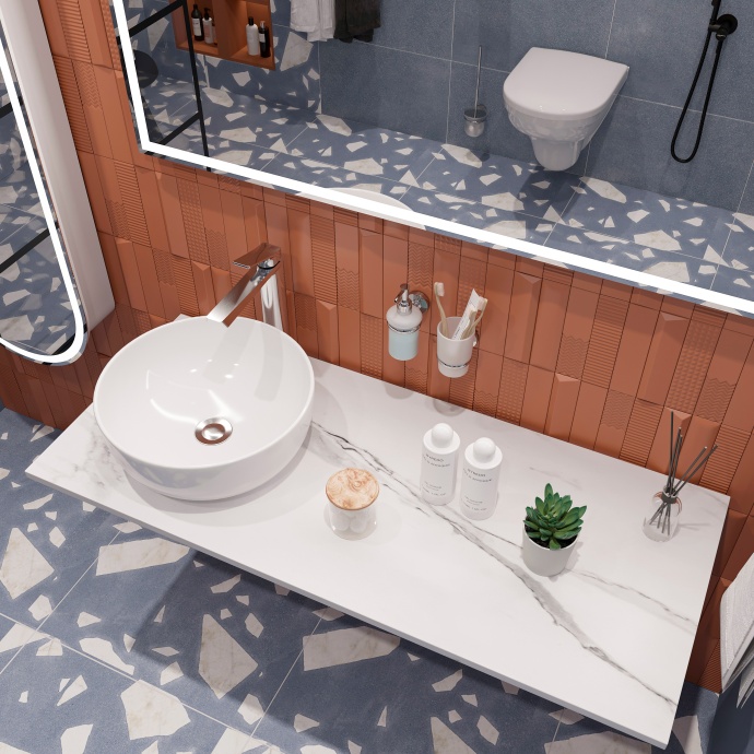 Столешница с раковиной DIWO Элиста 120 белый мрамор, с раковиной Moduo 40 RING 555793 - 3