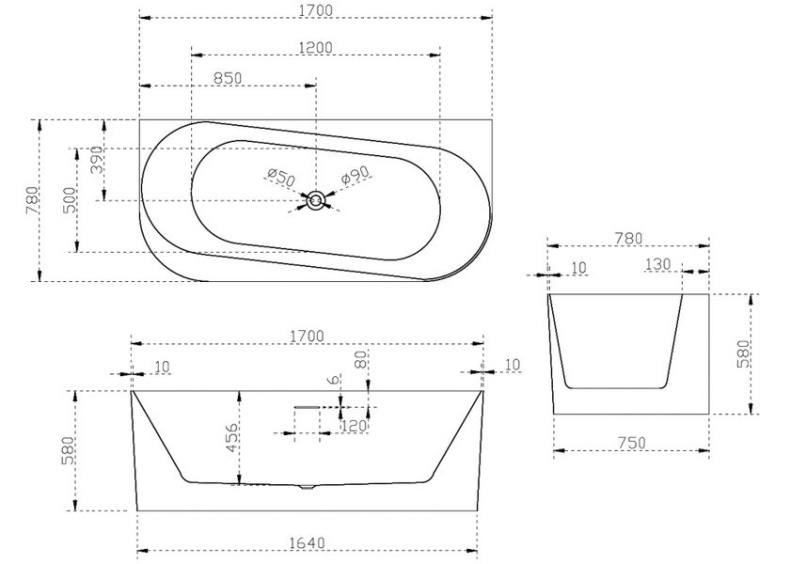 Акриловая ванна Abber 170х78 белая  AB9494-1.7 - 5