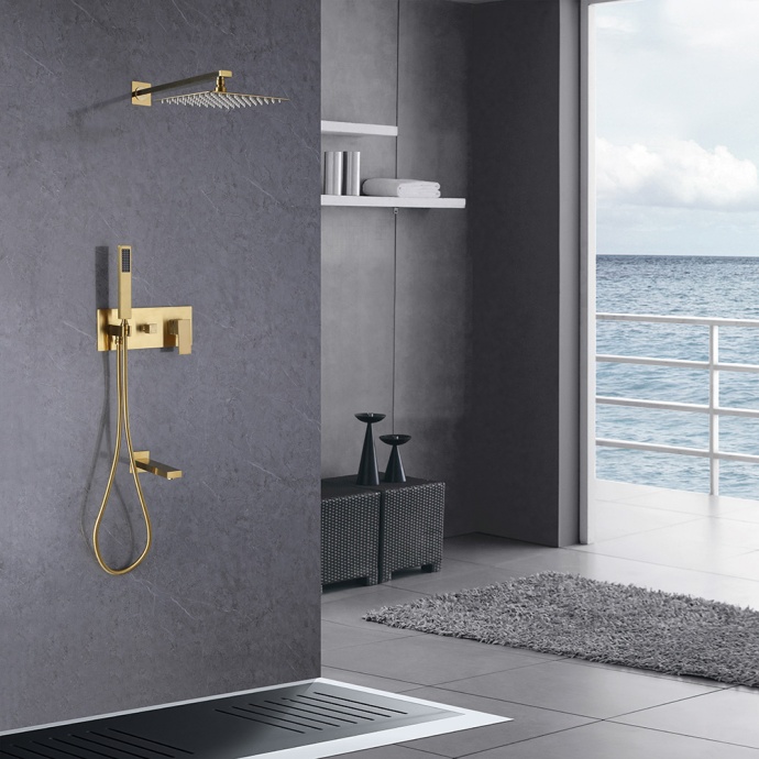Душевая система ABBER Daheim скрытого монтажа с изливом, золото матовое  AF8217G - 1