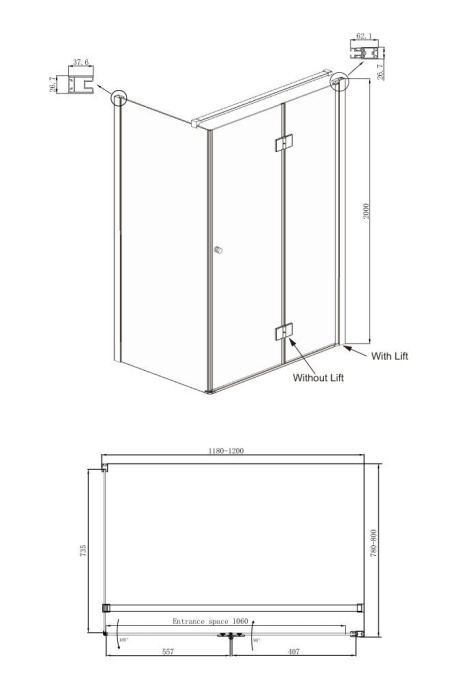 Душевой уголок Ambassador Diamond 12011107R 120х80 см - 8