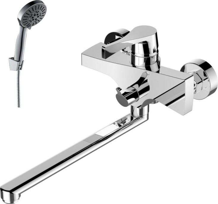 Смеситель одноручный (35мм)  универсальный с поворотным изливом 350мм, дивертор с кер. пласт., хром RS34-32 - 0