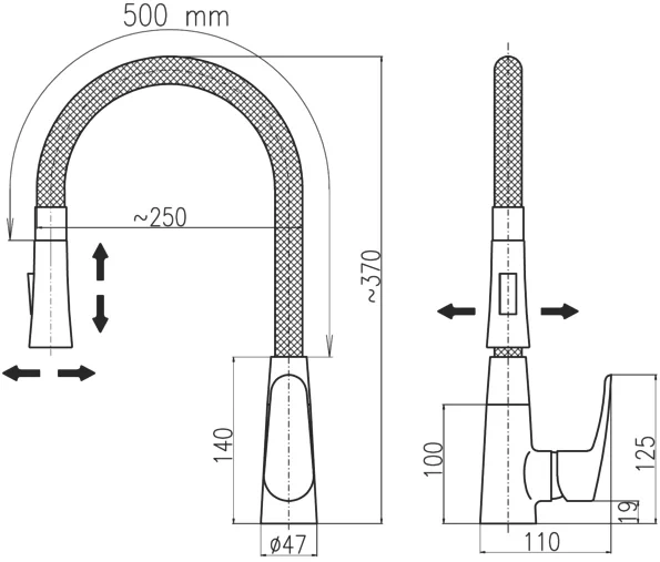Смеситель для кухни Rav Slezak Amur с гибким изливом черный матовый - хром AM719.5/11CMATC - 3
