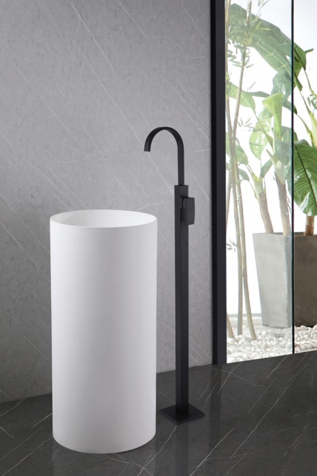 Смеситель для раковины напольный Abber Wasserfall черный матовый AF8640B - 1