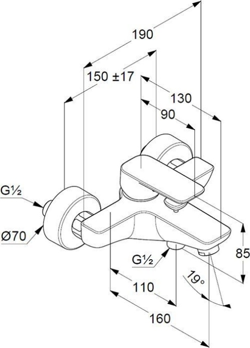 Смеситель для ванны Kludi Pyre&style хром  406810575 - 1