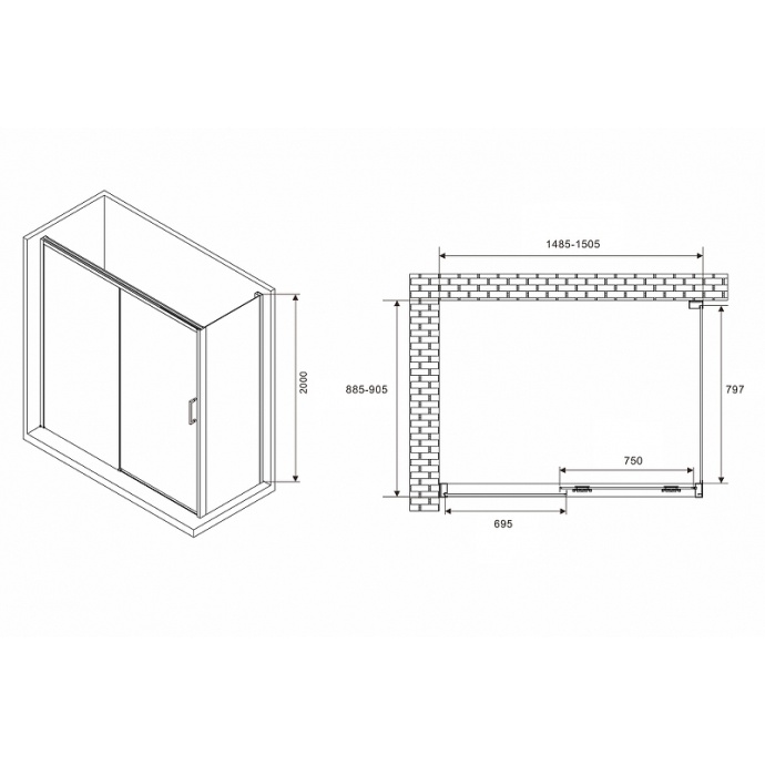 Душевой уголок Abber Komfort 150х90 хром стекло прозрачное AG93150-S92 - 1