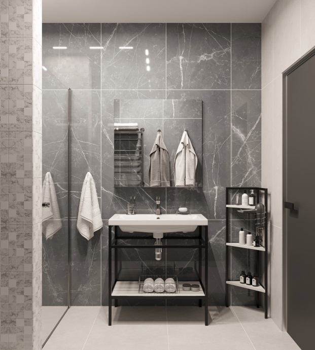 Зеркало DIWO Смоленск 80 с полкой, черное, в стиле лофт, квадратное ВП02 - 1