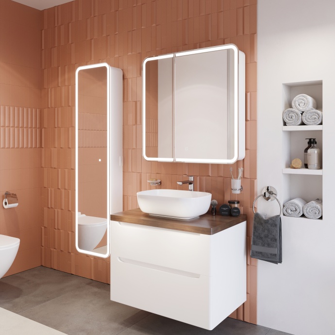 Тумба с раковиной STWORKI Берген 80 белая с темной столешницей, Moduo 50 Square 549471 - 2