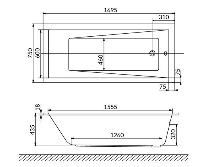 Ванна акриловая WHITECROSS Wave Slim 170x75 белый 0111.170075.100 - 4