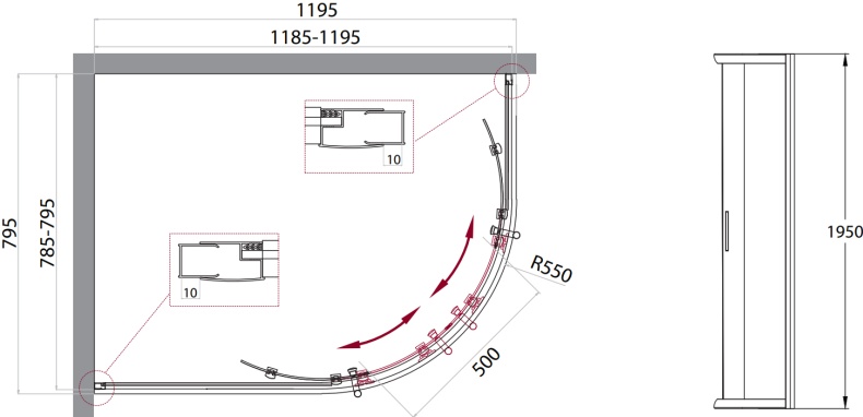 Душевой уголок BelBagno Uno-195 RH 2 120/80 C Cr UNO-195-RH-2-120/80-C-Cr - 1
