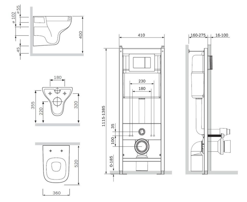 IS3801700 Комплект инсталляция с клав глянц хром с подвесным унитазом Like FlashClean с сид-ем м/лиф - 8