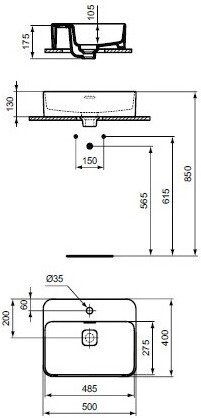 T296601 раковина на столешницу STRADA II Vessel с отверстием под смеситель /50х40/ (белый) - 1