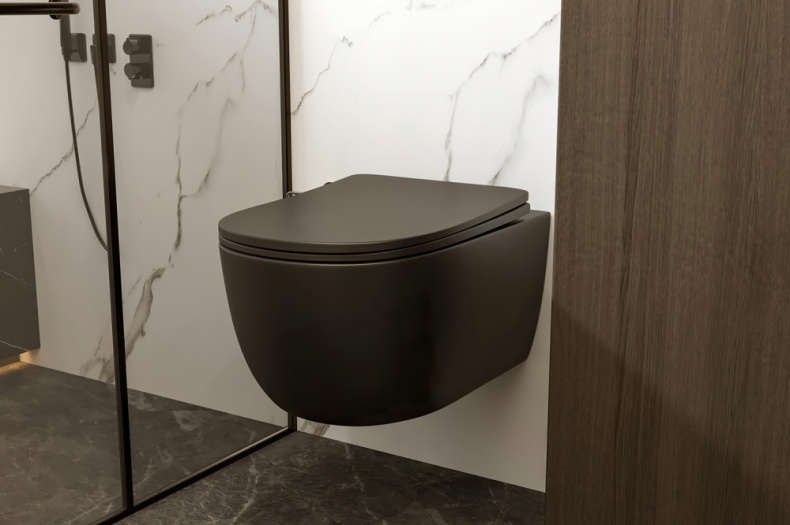 Унитаз подвесной Abber Bequem безободковый с сиденьем микролифт черный матовый AC1104MB - 8